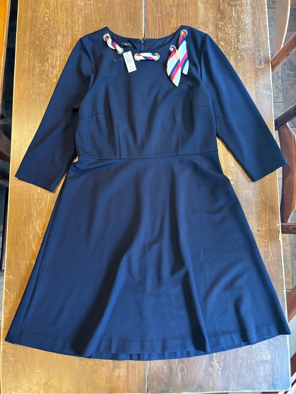 Talbots Navy A-Line Dress with Striped Bow Accent Women’s 14P